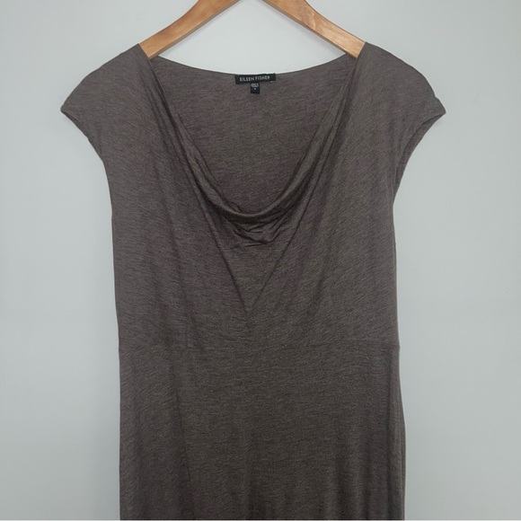 Eileen Fisher Dress Women's Size Small Dark Taupe Cowl‎ Neck Asymmetrical Silk - Picture 3 of 7